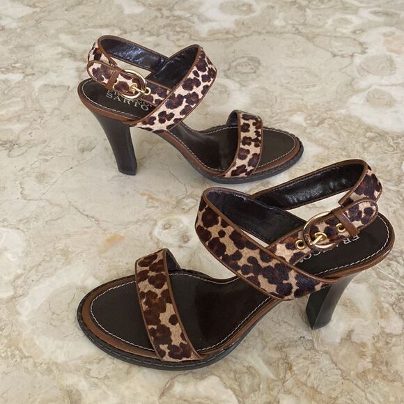 Franco Sarto Cheetah Leopard Print Pony Hair Strappy  Heeled Sandals - Picture 4 of 13